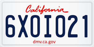 CA license plate 6XOI021