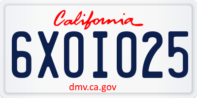 CA license plate 6XOI025