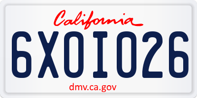 CA license plate 6XOI026