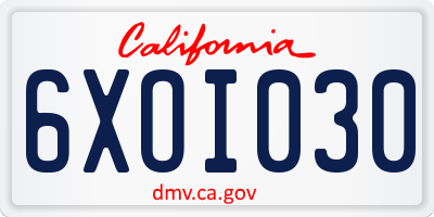 CA license plate 6XOI030