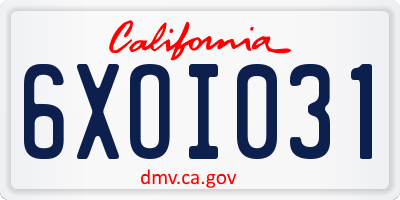 CA license plate 6XOI031