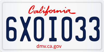 CA license plate 6XOI033
