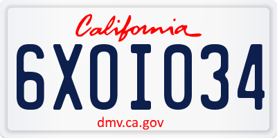 CA license plate 6XOI034