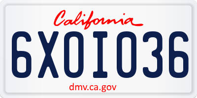 CA license plate 6XOI036