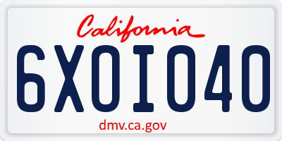 CA license plate 6XOI040