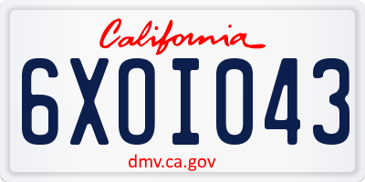 CA license plate 6XOI043