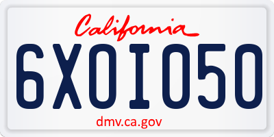 CA license plate 6XOI050