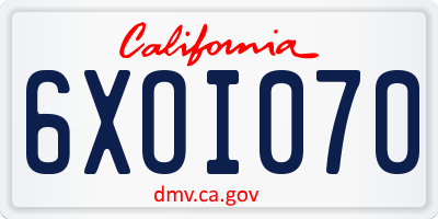 CA license plate 6XOI070