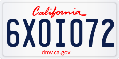 CA license plate 6XOI072
