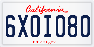 CA license plate 6XOI080