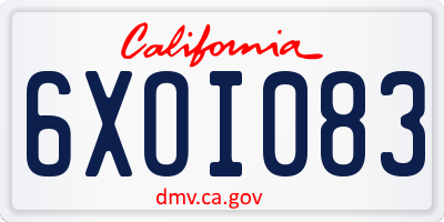 CA license plate 6XOI083