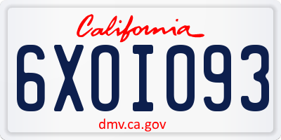 CA license plate 6XOI093