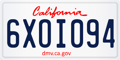 CA license plate 6XOI094