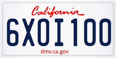 CA license plate 6XOI100