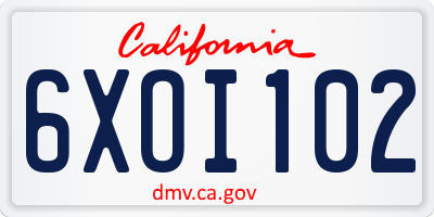 CA license plate 6XOI102