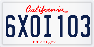 CA license plate 6XOI103