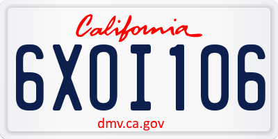 CA license plate 6XOI106