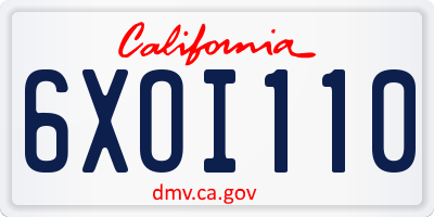 CA license plate 6XOI110