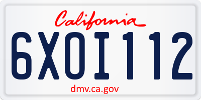 CA license plate 6XOI112