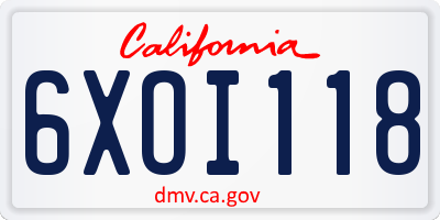 CA license plate 6XOI118