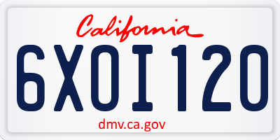 CA license plate 6XOI120