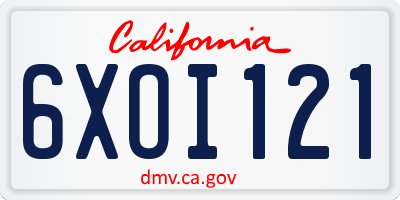 CA license plate 6XOI121