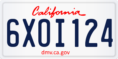 CA license plate 6XOI124