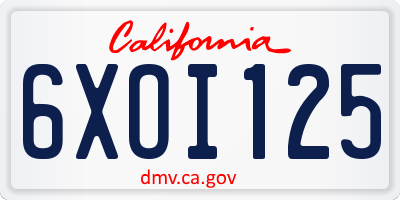 CA license plate 6XOI125