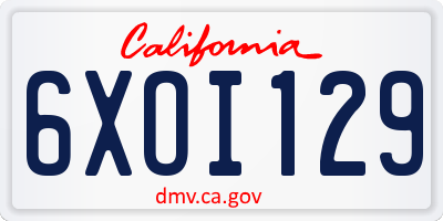CA license plate 6XOI129