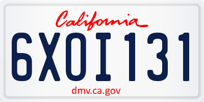 CA license plate 6XOI131
