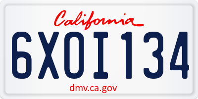 CA license plate 6XOI134