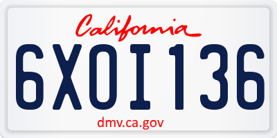CA license plate 6XOI136