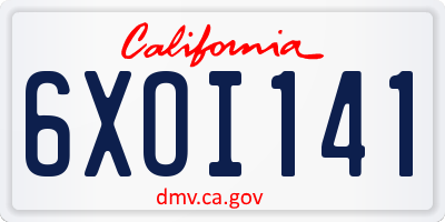 CA license plate 6XOI141