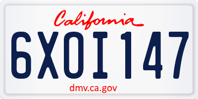 CA license plate 6XOI147