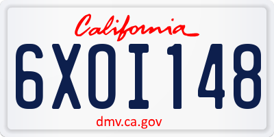 CA license plate 6XOI148