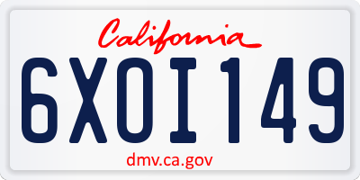 CA license plate 6XOI149