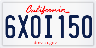 CA license plate 6XOI150