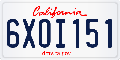 CA license plate 6XOI151