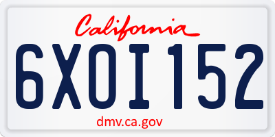 CA license plate 6XOI152