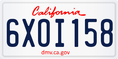 CA license plate 6XOI158