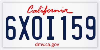 CA license plate 6XOI159