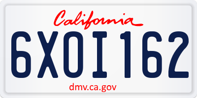 CA license plate 6XOI162