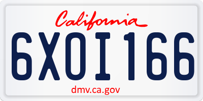 CA license plate 6XOI166