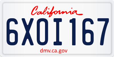 CA license plate 6XOI167