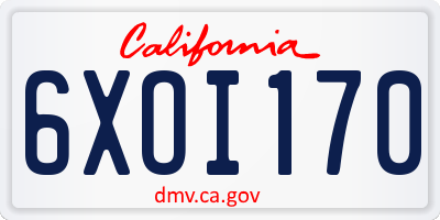 CA license plate 6XOI170