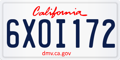 CA license plate 6XOI172