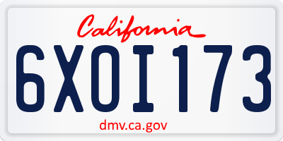CA license plate 6XOI173