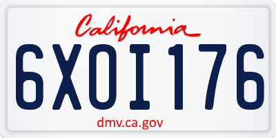 CA license plate 6XOI176