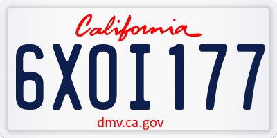 CA license plate 6XOI177