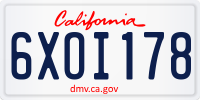 CA license plate 6XOI178